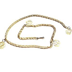 Adjustable goldtone chain belt with ornate dangling discs vintage 90's fashion